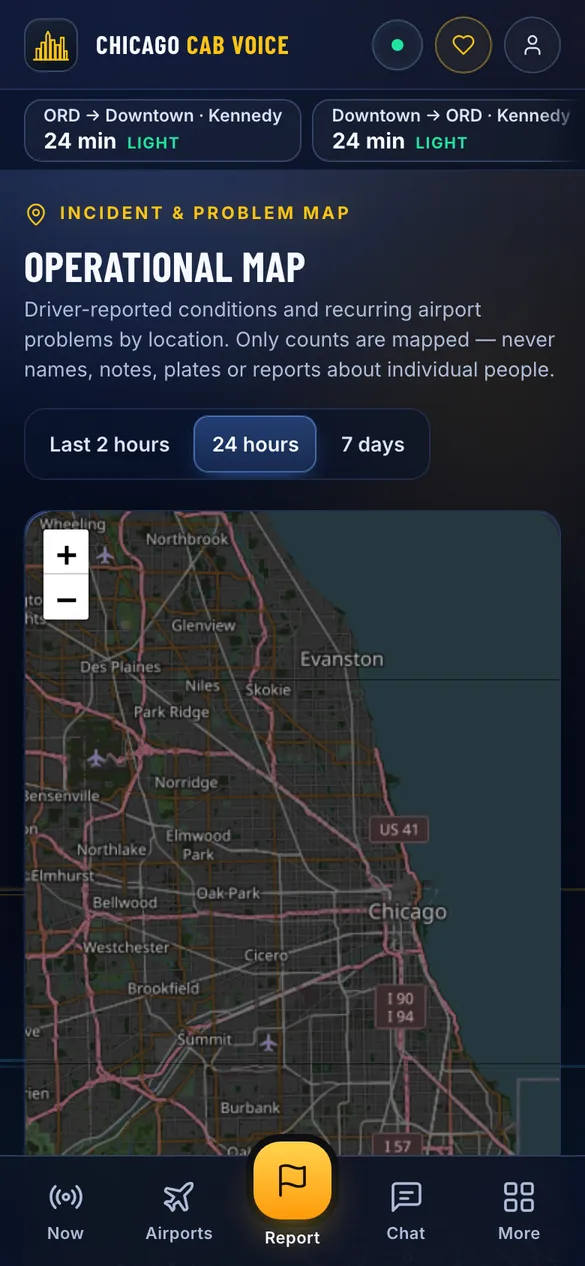 Chicago Cab Voice: Operational incident map