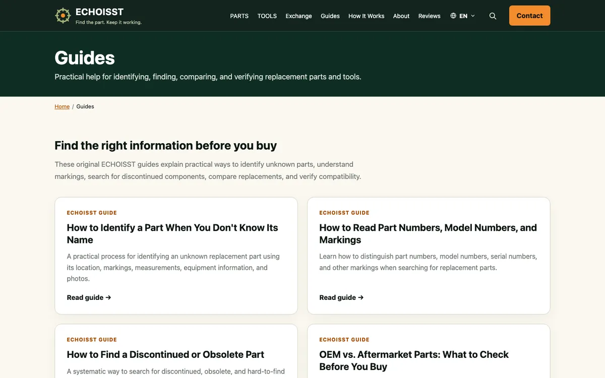 ECHOISST: Guides for identifying and buying parts